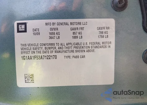 2010 Chevrolet Cobalt Ls from USA, damaged, VIN 1G1AA1F53A7122170